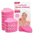 100 Count Compressed Pink Heart Facial Sponges 100% Natural Cellulose Eco-Friendly Makeup Sponges for Gentle Cleansing, Exfoliating & Stubborn Makeup Removal Travel & Home Beauty Essentials for Women