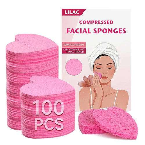 100 Count Compressed Facial Sponges 100% Natural Cellulose Eco-Friendly Makeup Sponges for Gentle Cleansing, Exfoliating & Stubborn Makeup Removal Travel for Women (pink)