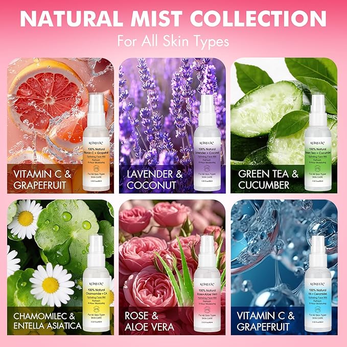 Skincare Refreshing Face Mist Kit-Long Hydration and Soothing Facial Spray for Glowing Skin Care, Mini Face mist Gifts for Women, Mothers Day Gifts, Teacher Gifts, Trave Size2.02 fl oz 6 Pack
