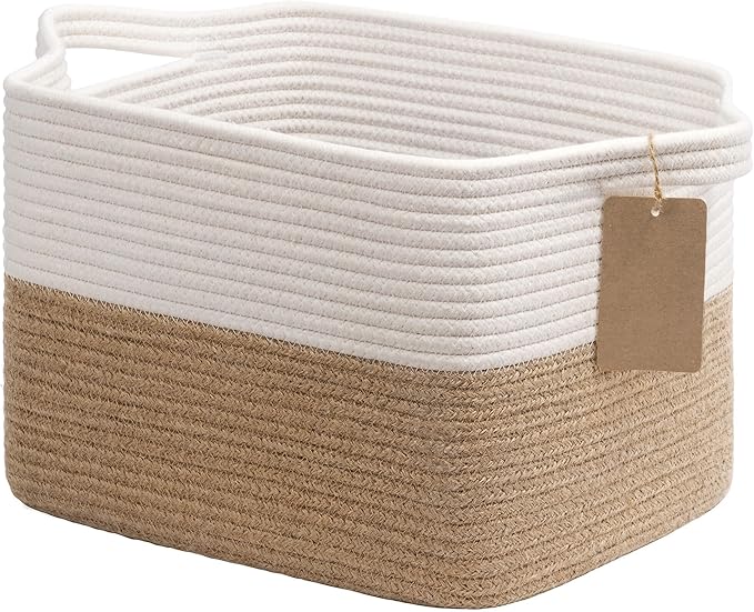 Goodpick Extra Large Woven Rope Storage Basket, Rectangle, Light Gray