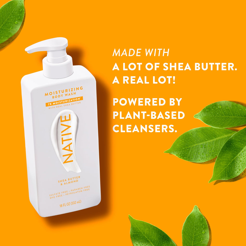 Native Moisturizing Body Wash Contains Naturally Derived Ingredients | For Women & Men, Sulfate, Paraben, & Dye Free Leaving Skin Soft and Hydrated | Shea Butter & Almond 18 oz