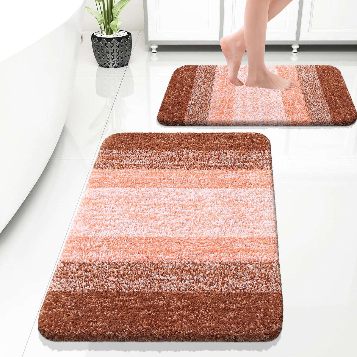 OLANLY Micorfiber Bathroom Rug Set 2 Piece, Soft Bath Mats, Olive Green