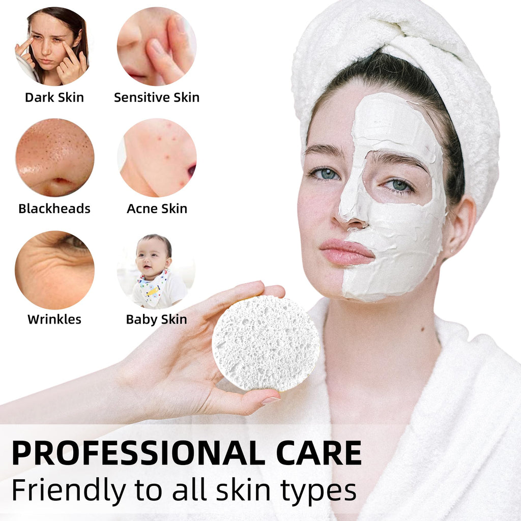 Kickleen 120-Count White Compressed Facial sponges for Daily Cleaning