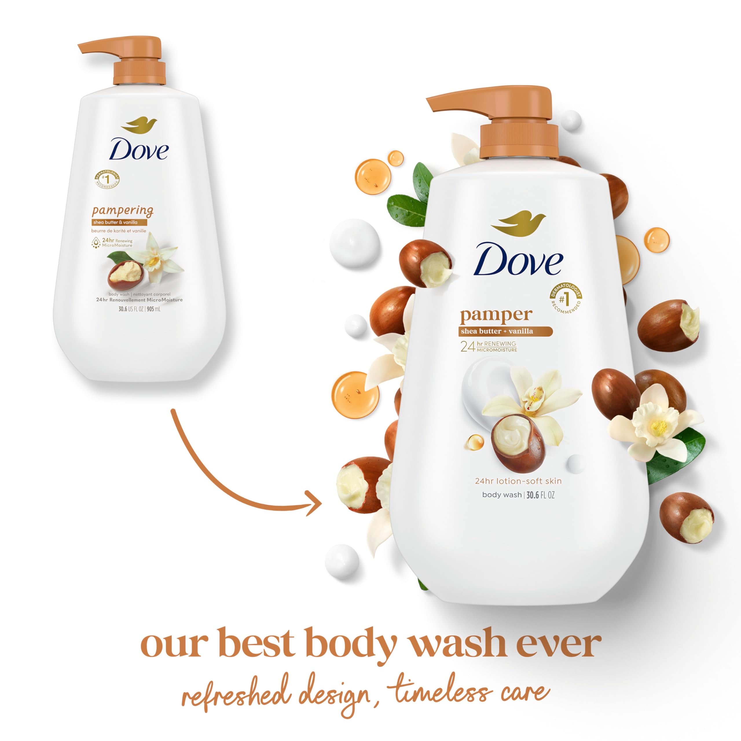 Dove 24hr Lotion Body Wash Pamper Shea Butter & Vanilla, 30.6 oz