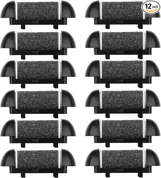 12 Pack Replacement Refill Rollers for Electric Foot File Callus Remover Pedicure Kit Tools Grinding Roller Head for Hard Callus and Tough Dead Skin (12pcs Extra Coarse)