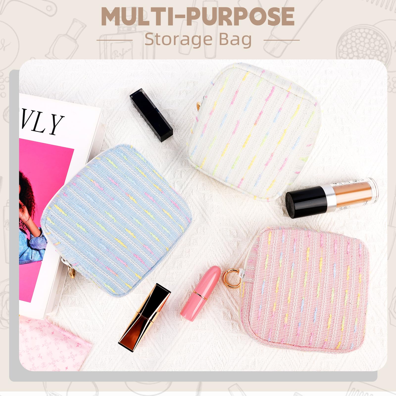 Playexen Period Bag for Teen Girls, Colorful Lines Sanitary Napkin Storage Bag, Menstrual Pad Pouches Tampon Holder for Purse (Blue)