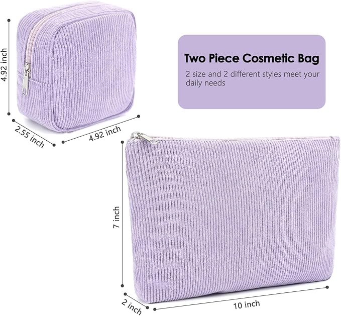Fammart Corduroy Makeup Bag, Travel Cosmetic Bag Organizer Toiletry Bag Make Up Bags with Zipper & Compartments for Women Girls, 2PCS