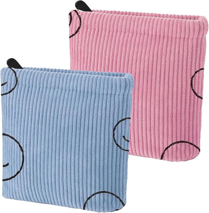 Teircno 2 PCS Corduroy Period Bag for women, Cute Sanitary Napkin Storage Bag Portable Period Pouch with Zipper, Sanitary Pads Bag Tampons Holder for Purse First Period