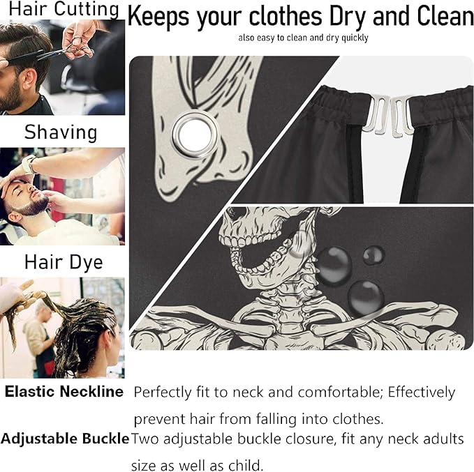 Visesunny Barber Cape - Funny Human Skeleton Polyester Hair Cutting Salon Apron - Anti-Static, Water-Resistant Shaving Cloth