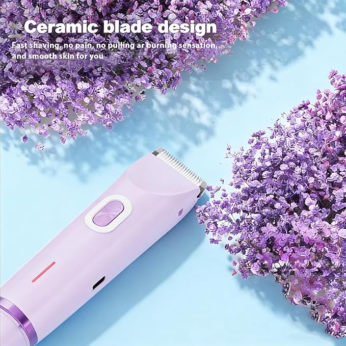 Electric Shaver for Women, 2-in-1 Electric Razor for Womens Legs Underarm Face Pubic Hairs, Rechargeable Razor Body Hair Trimmer Wet & Dry Use,Light Blue