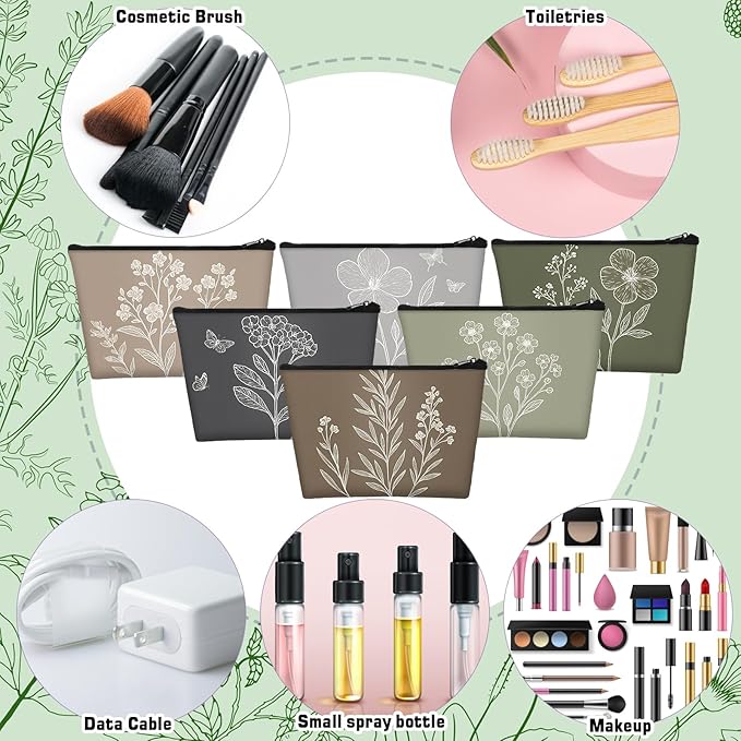 Sweetude 12 Pcs Vintage Boho Flowers Makeup Bag Bulk Boho Gifts Portable Travel Cosmetic Bags with Zipper Retro Floral Waterproof Roomy Travel Toiletry Organizer Storage Beauty Pouch for Women Gifts