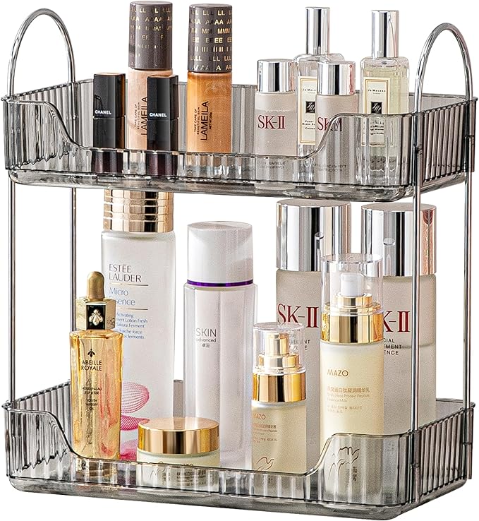 Akinbas 3 Tier Bathroom Organizer Countertop Makeup Perfume Tray Skincare Organizer for Bathroom Dresser Vanity (Grey)