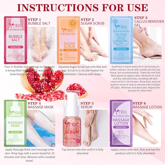 nbc BeautiLab Pedicure Foot Soak Set - Upgraded 6 in 1 Foot Spa, Foot Bath Spa, Pedicure Kit, Foot Soak for Tired & Dry Cracked Feet, Athletes Feet and Calluses (Pomegranate)
