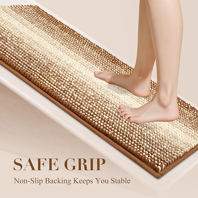 BSICPRO Bathroom Rugs, Bath Mat Rug for Bathroom Non Slip 20 x 32 Inches Water Absorbent Chenille Bath Floor Mats Machine Washable (Coconut Brown)