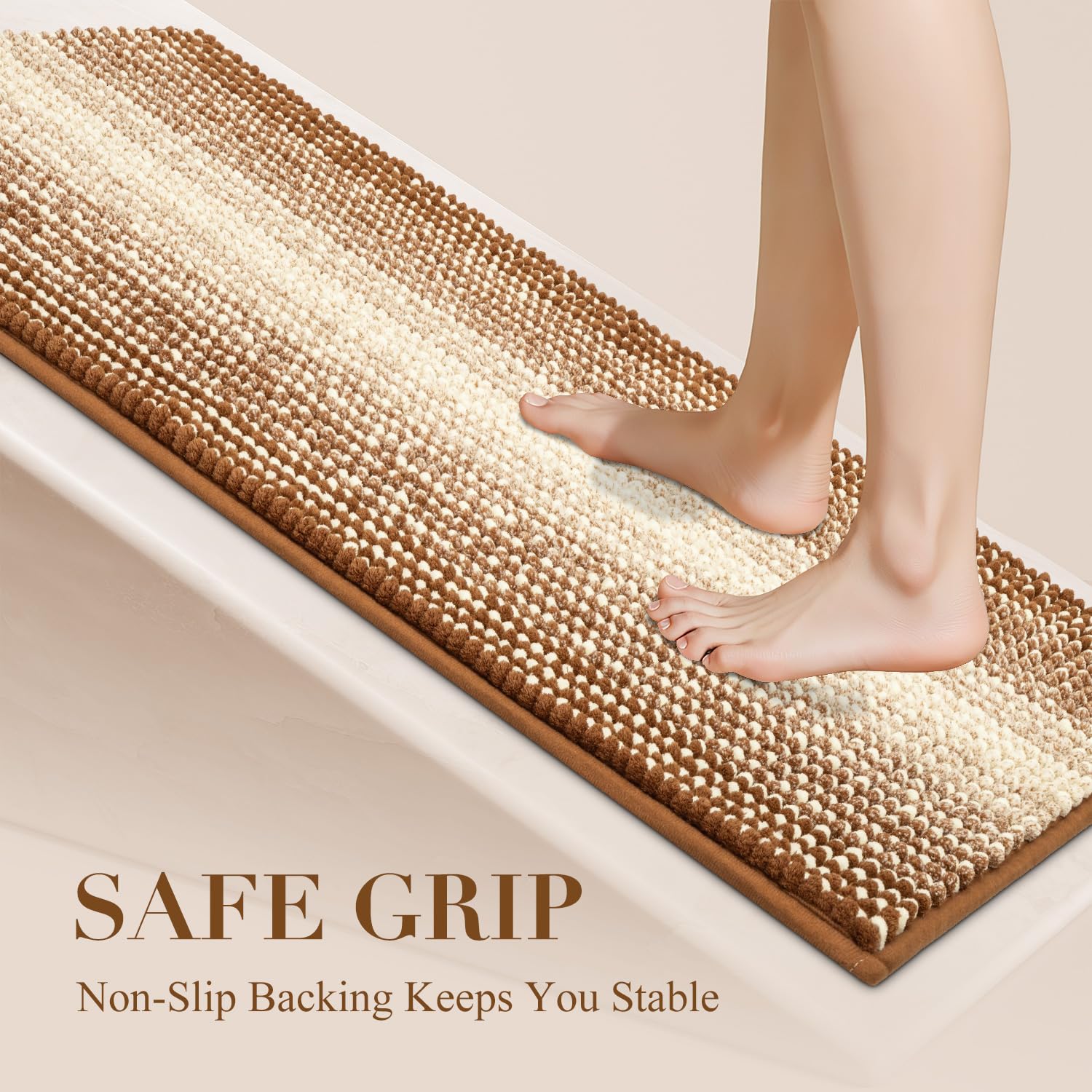 BSICPRO Bath Mat Rug for Bathroom Non Slip Water Absorbent Chenille Soft Shaggy Luxury Bathroom Floor Mats Machine Washable (Coconut Brown)