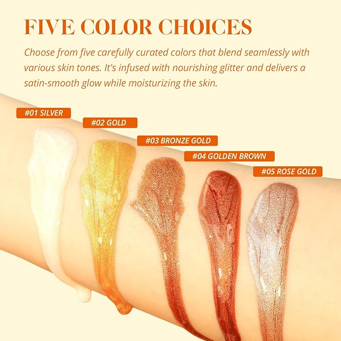Liyalan Shimmer Body Oil Golden Brown Color 1.0 fl.oz Face Glow Pearl Highlighter Illuminator Long-Lasting Shine Glitter Liquid Tanning with Makeup Brush