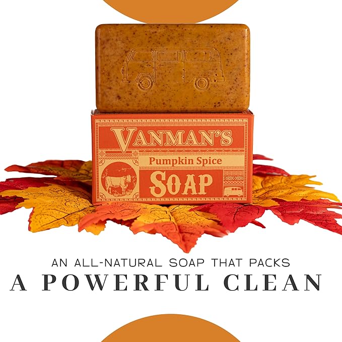 VanMan Pumpkin Spice Body Soap - Grass Fed Finished Suet Beef Tallow & Pumpkin Puree - Nourishing, Hydrating & Moisturizing Natural Bar Soap with Essential Oils - Autumn Scent - 3.8 oz Bar (2 Pack)
