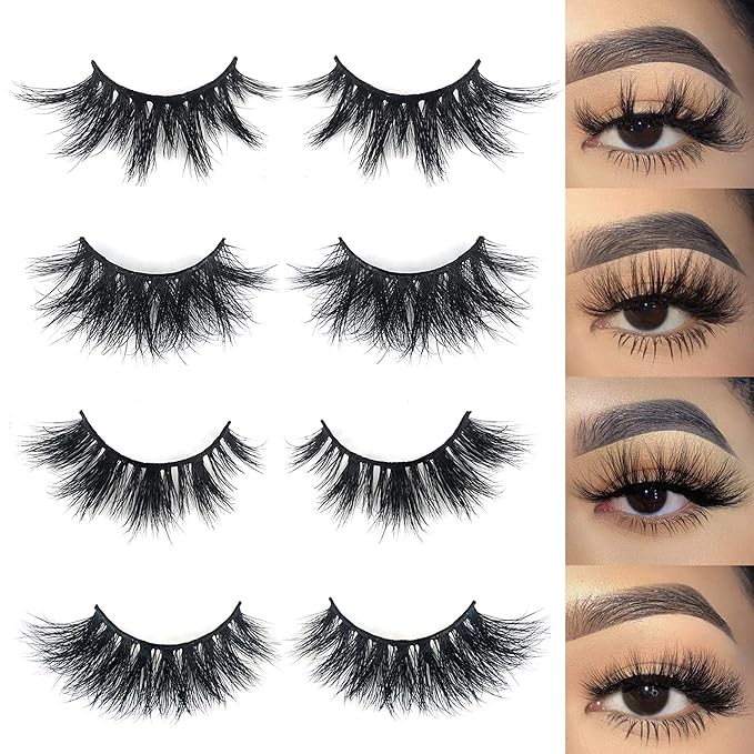 Mikiwi 3D Mink Lashes, 4 Styles Mink Eyelashes, Dramatic Eyelashes, Strip Lashes, 5D Mink Lashes, Pack-4