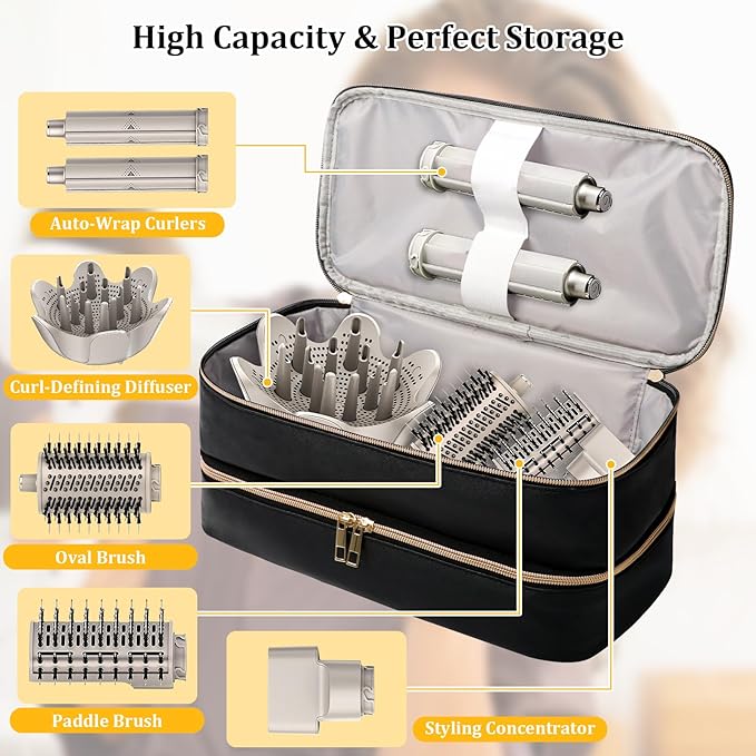 Sambois Travel Carrying Case for Shark Flex Style, Double Layer Storage Case for Shark SpeedStyle Hair Dryer Attachments, Waterproof PU Leather Organizer Bag for Shark Flexstyle Airwrap Styler (Black)