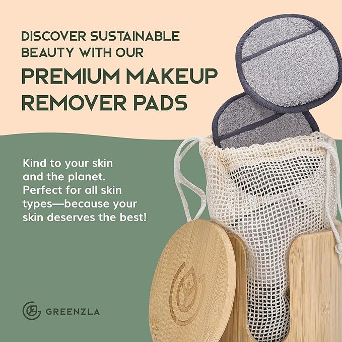 GREENZLA Reusable Makeup Remover Pads | 12 Pack | Bamboo Charcoal