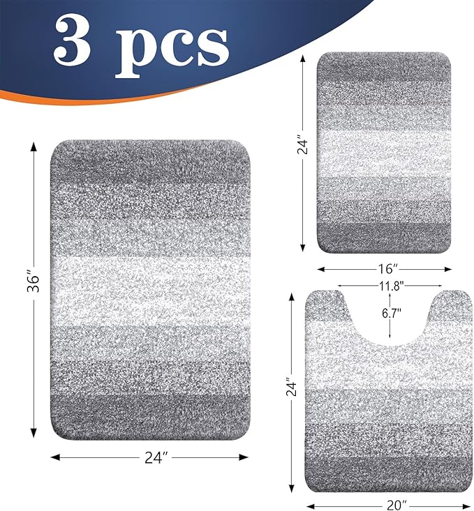 OLANLY Microfiber Bathroom Rugs Sets 3 Piece, 36"x24"+24"x16"+24"x20"