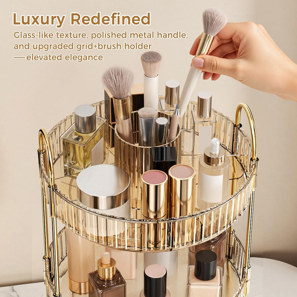 360° Rotating Makeup Organizer, Large-Capacity Skincare Make Up Storage 3 Tier Perfume Organizers Cosmetic Dresser Organizer with Makeup Brush Holder, Fits Bedroom, Bathroom, Vanity Shelf Countertop