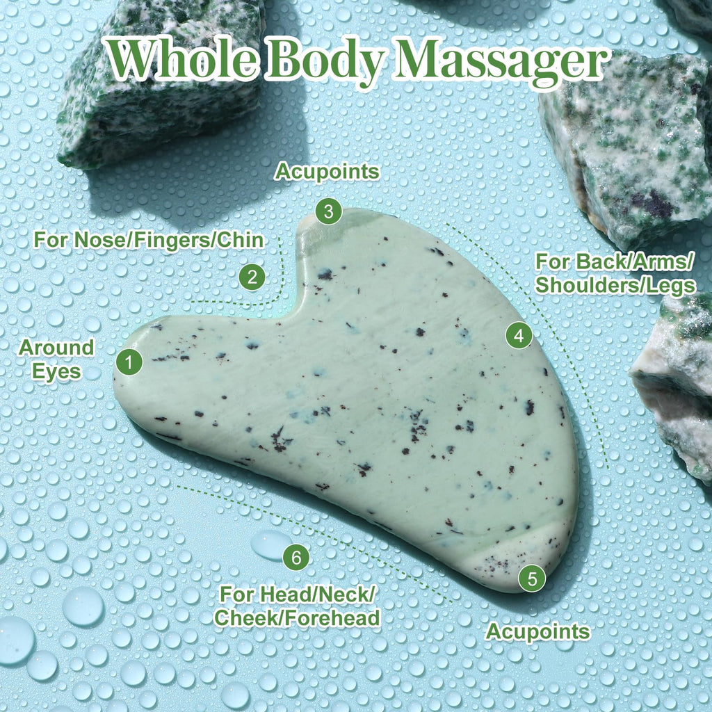 rosenice Gua Sha Facial Tools Guasha Tool Gua Sha Jade Stone for Face Skincare Facial Body Acupuncture Relieve Muscle Tensions Reduce Puffiness Festive Gifts (Yellow-Green)