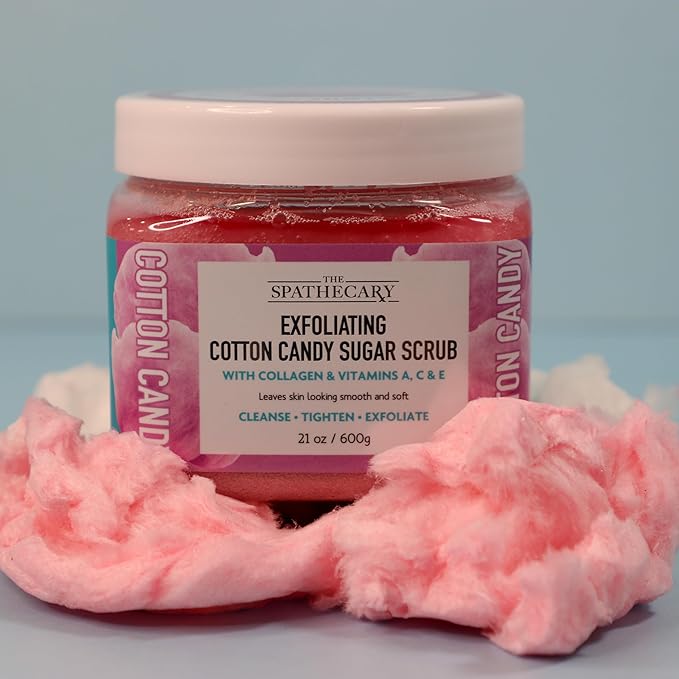 The Spathecary Cotton Candy Sugar Scrub - Exfoliating & Hydrating Body Scrub With Collagen & Vitamin A,C, & E to Help Smooth, Soft & Nourish for Radiant Skin, Body Care Exfoliator & Cleanser, 21 oz