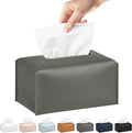 Long Tissue Box Cover, PU Leather Tissue Holder Rectangle, Facial Paper Organizer, Modern Dispenser for Bathroom, Kitchen, Home, Office, Tabletop (1, Grey, Short)
