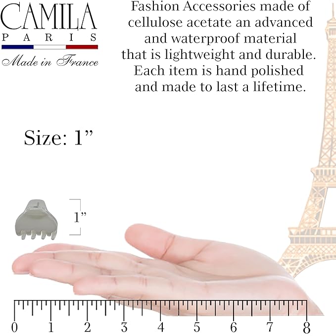 Camila Paris CP3661 French Hair Clip for Women, Small 1 inch Set of 2 Girls Hair Claw Clips Jaw Fashion Durable and Styling Hair Accessories for Women, Strong Hold No Slip Grip, Made in France