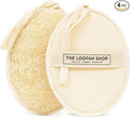 The Loofah Shop Bath Loofah Sponge, Exfoliating Body Scrubber, Shower Luffa for Men, Women and Kids Made of Eco-Friendly Natural Egyptian Loofah with Cotton Travel Pouch, 7" x 5.25" (2pack 4pcs)
