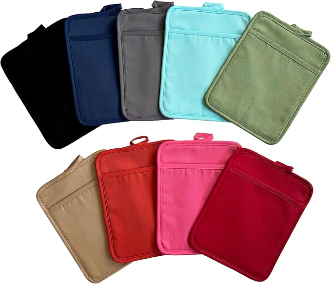 VEIKERY Oven Pot Holder with Pocket Cotton Heat Resistant Coaster Potholder Kitchen Hot Pad Oven Mitts for Cooking and Baking Square 7"x9" (Aqua, Silicone)