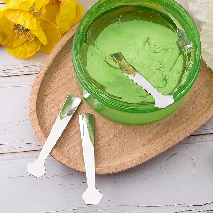 3pcs Mini Stainless Steel Makeup Spatula, Reusable Cosmetic Cream Spatulas Spoon, Skincare Scoop Applicator Facial Massage Beauty Tools for Mixing and Sampling Face Eye Cream- Silver