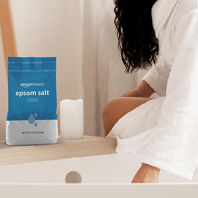 Amazon Basics Epsom Salt Soak, Fragrance Free, Magnesium Sulfate USP for Relaxation and Soothing Foot Soaking, 3 Pound Resealable Bags, 6-Pack