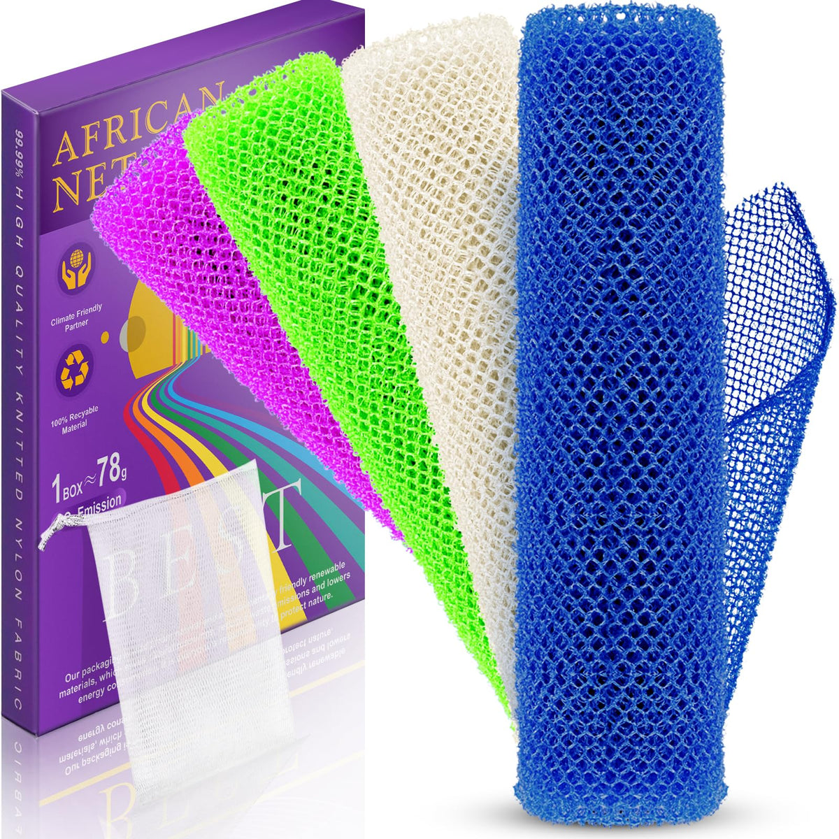 RIUOTA 3 Pieces Exfoliating Washcloth Shower Towel African Net Sponge Japanese Wash Cloth Face Exfoliating Sponge Loofah Exfoliating Body Scrubber for Body Exfoliation