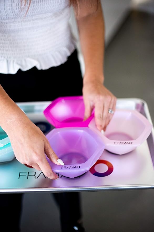 FRAMAR Connecting Hair Dye Bowl Set – Hair Color Bowls For Hairstylist, Salon Color Bowls, No More Spilled Color, Avoids Bowls Tipping, Non-Slip Rubberized Base – 7Pc