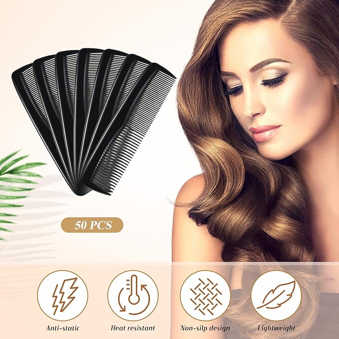 Didaey 50 Pcs Pocket Combs for Men 5 Inch Cutting with Wide and Fine Teeth Plastic Professional Barber Haircut Small Anti Static Combs for Women Grooming Accessories for Beard(Black)
