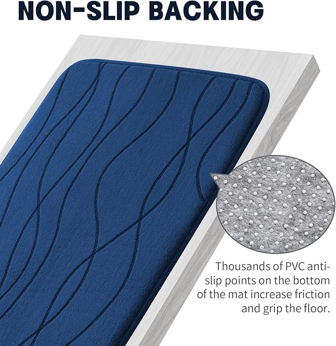 YIHOUSE Bathroom Rugs Set 2 Piece, Memory Foam Bath Mat Navy Blue