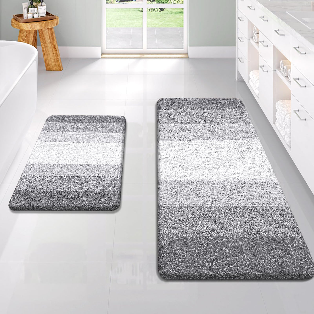 OLANLY Micorfiber Bathroom Rug Set 2 Piece, Soft Absorbent Bath Mats, Red