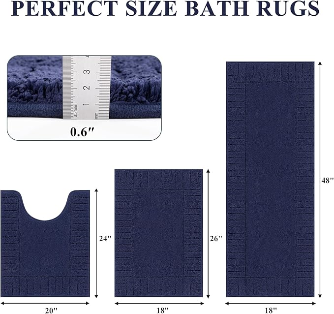 Pauwer Bathroom Rugs Sets 3 Piece, Microfiber Bath Mat Set, Navy Blue