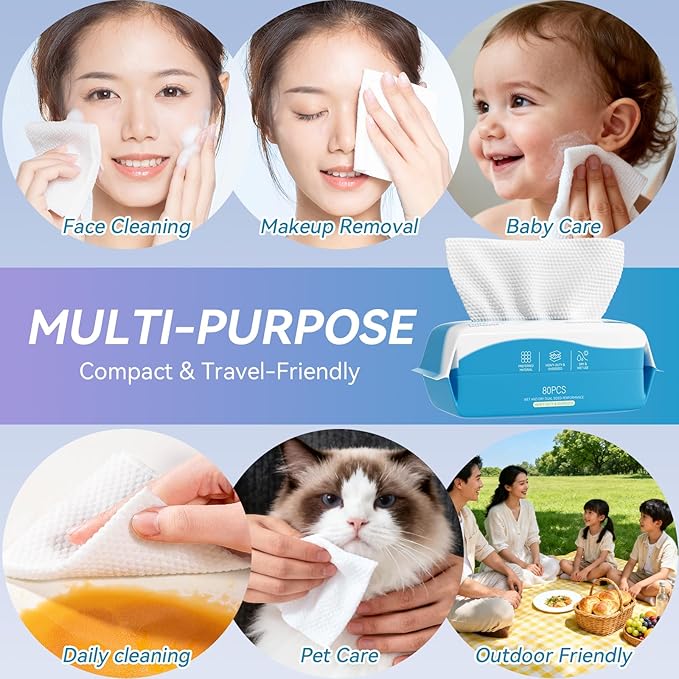 Face Towels, Disposable Biodegradable Clean Facial Towelette for Sensitive Skin, Lint- free Face Cloths for Makeup Remover, Ultra Soft Dry Wipes, Skincare Women Cleansing 240 Count