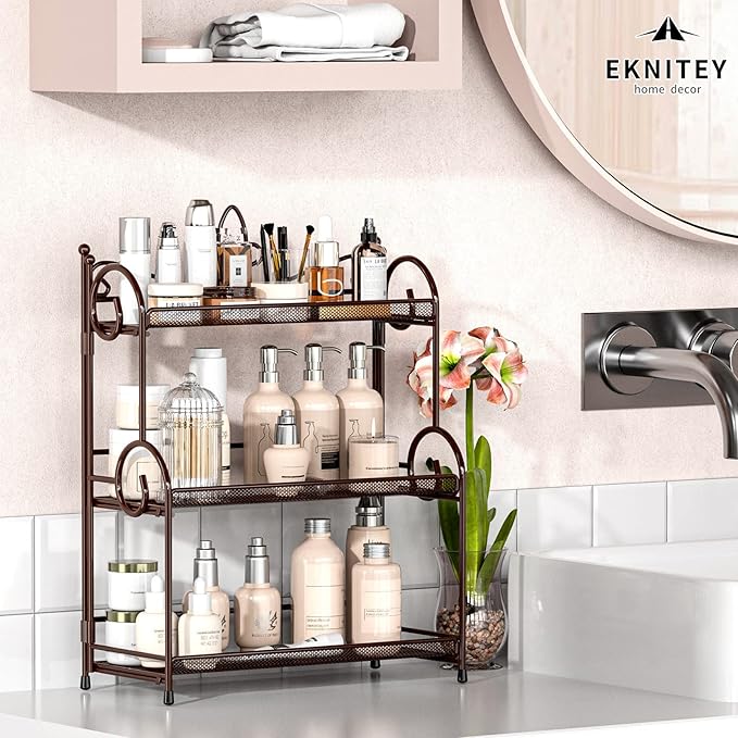 EKNITEY Bathroom Organizer Shelf Countertop - 3 Tier Spice Rack No Assembly