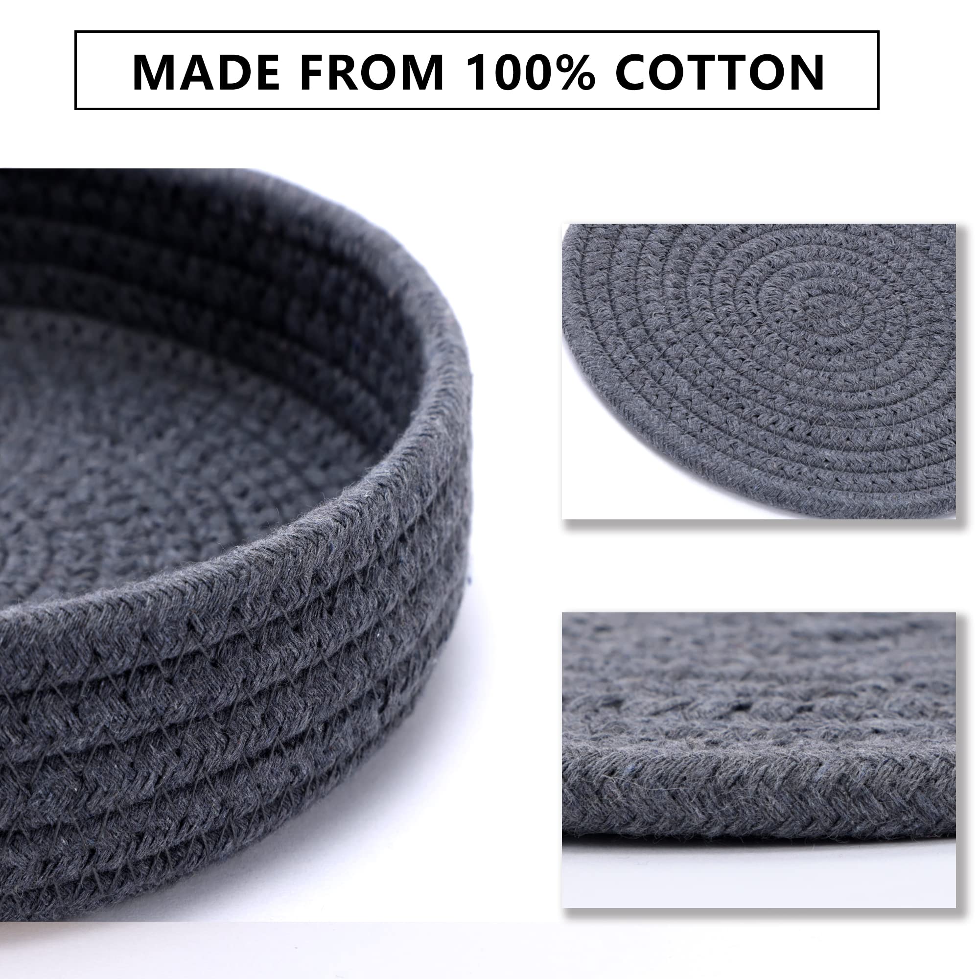 Coga Trivets for Hot Dishes, 4 Pack 7 Inch Cotton Hot Pads for Kitchen with Storage Basket, Round Pot Holders for Kitchen, Heat Resistant Mats for Countertop, Pots and Pans, Farmhouse Decor, Grey