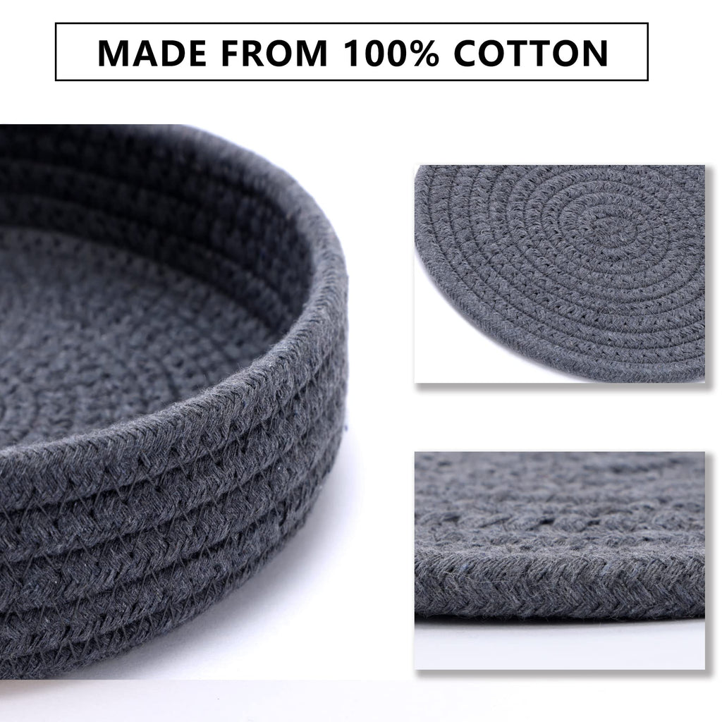 Coga Trivets for Hot Dishes, 5 Pack 7 Inch Cotton Hot Pads for Kitchen with Storage Basket, Round Pot Holders for Kitchen, Heat Resistant Mats for Countertop, Pots and Pans, Farmhouse Decor, Grey