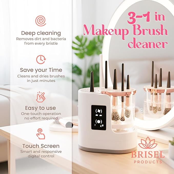 BRISEL 3-in-1 Electric Makeup Brush Cleaner & Dryer Machine, Automatic Cosmetic Brush Washer, USB Powered with LED, Deep Cleaning & Fast Drying, Fits All Makeup Brushes & Sponges
