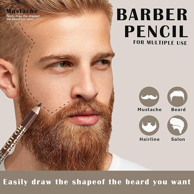 Noerrors 12Pcs Barber Pencil Set Hairline Enhancement Pencils Kit for Lineup Magic Beard Shaping Beard Guide Pen with Sharpener Barber Chalk for Beard Makeup Design for Men Black Tan Brown