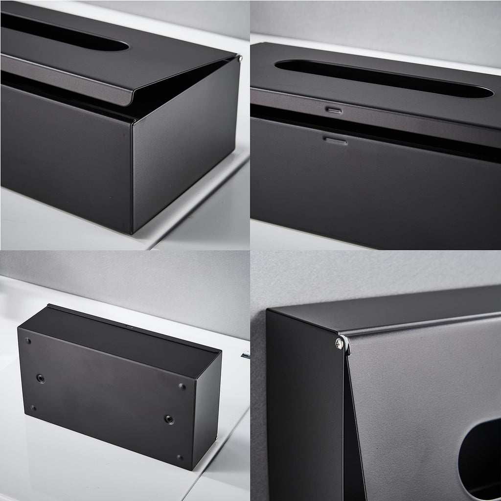 JunSun Rectangular Tissue Box Cover Tissue Box Holder Napkin Holder Tissue Storage Box Facial Tissue Holder Decorative Holder For Bathroom Bedroom Nightstand Office Dresser-Stainless Steel Matte Black