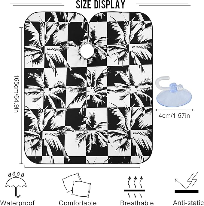 Visesunny Barber Cape - Tropical Coconut Tree Black White Grid Polyester Hair Cutting Salon Apron Anti-Static Haircut Shaving Cloth Beard Shaving Bib Hairdressing Cape