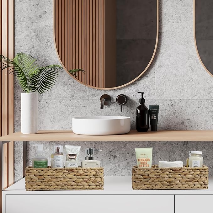 Water Hyacinth Bathroom Storage Basket with 3 Compartments