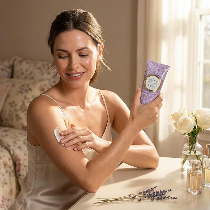 LALICIOUS Sugar Lavender Whipped Body Butter 8oz | Ultra-Hydrating Shea Butter Body Cream with Hyaluronic Acid, Vitamin C & Peptides | Deep Moisturizing Lotion for Dry Skin | Calming Lavender Scent